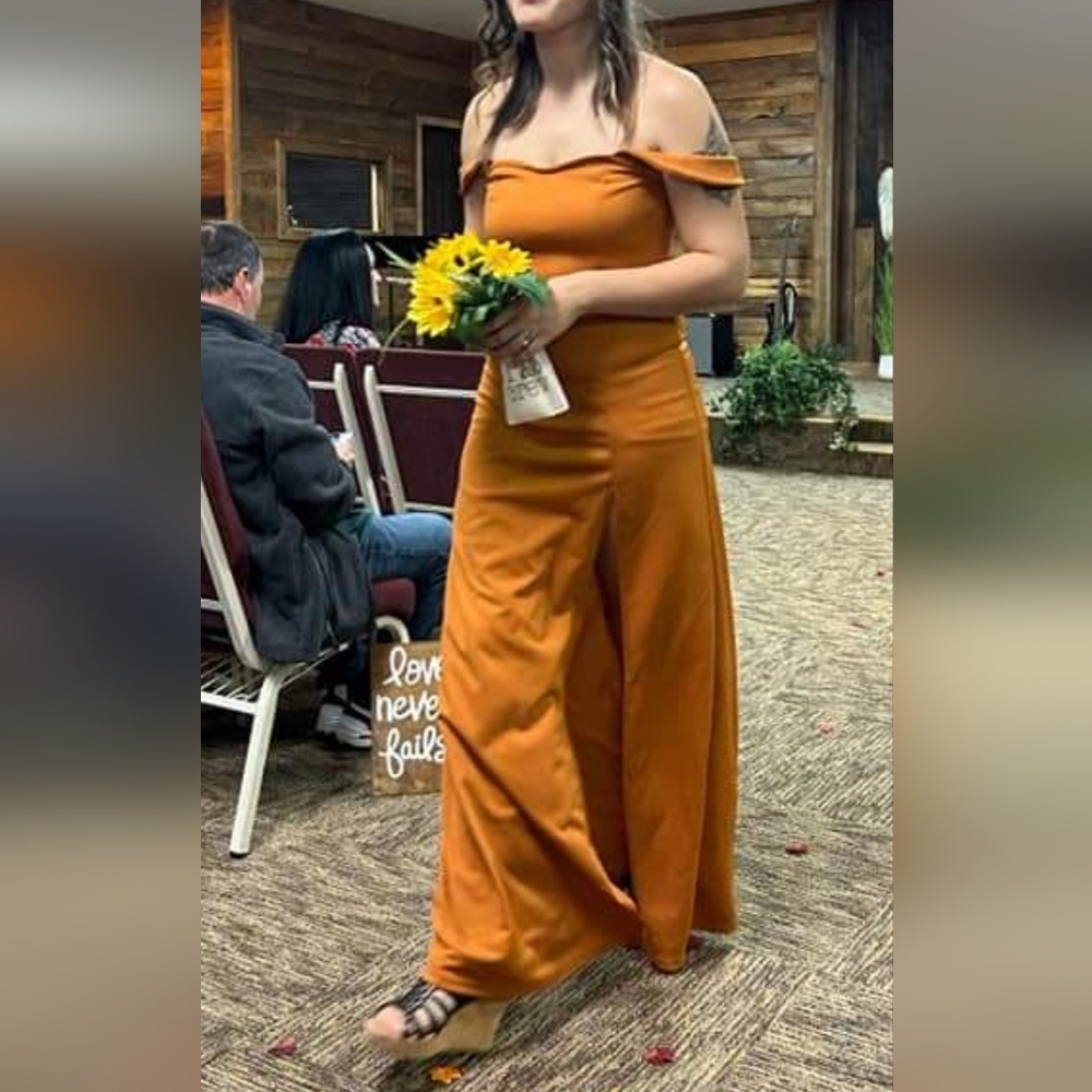 Shein Elegant Orange Off-Shoulder bridesmaid dress